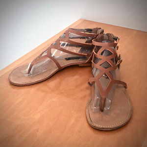 Brown Zippered Greek Sandals in Brown 7M